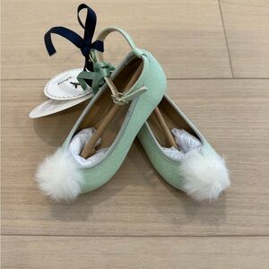 Janie and Jack Mint Green Dress Shoes with White Pom Pom